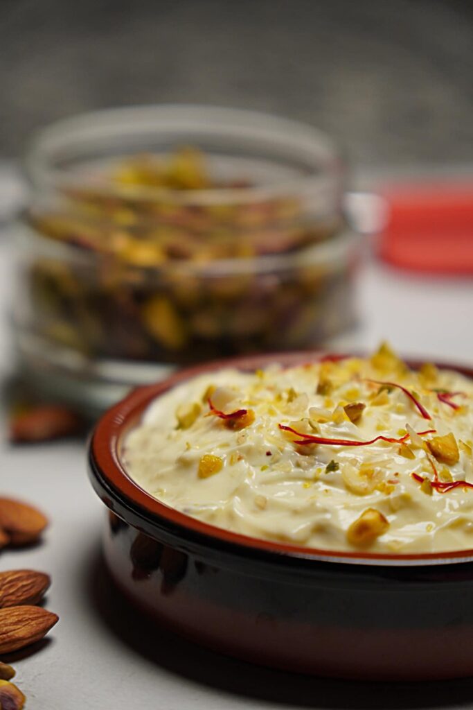 Side view of Rajbhog Matho revealing the rich, smooth consistency of traditional Gujarati dessert
